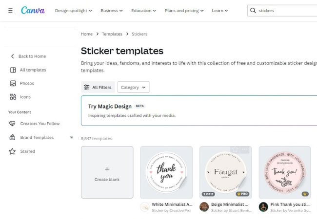 create stickers free 