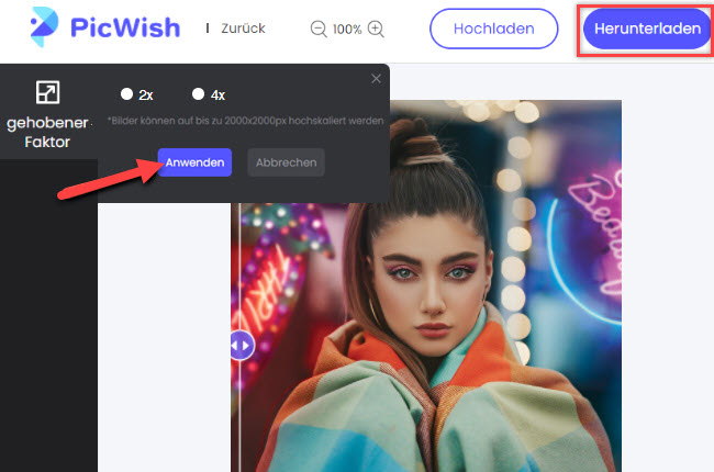 Bilder online via PicWish größer machen