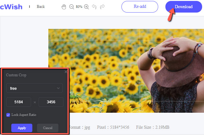 how to crop picture picwish save
