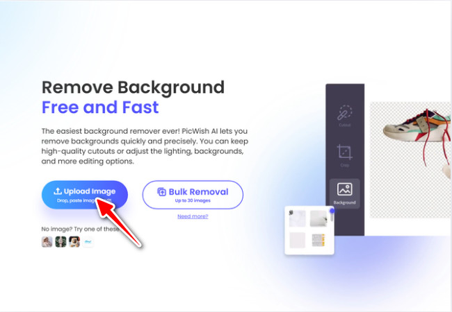 remove background page click upload image